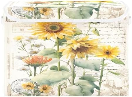 Bolaz Storage Bins with Lids and Handles, Sunflower Stamp Storage Box Basket - Image 2