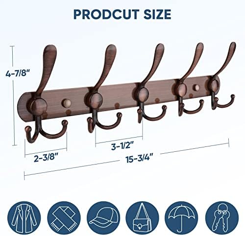 TICONN Wall Mounted Coat Rack, Five Heavy Duty Tri Hooks All Metal Construction - Image 2