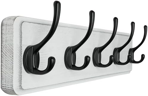 SKOLOO Rustic Coat Rack Wall Mount, 5 Hooks, 17 Inch, Solid Wood by SKOLOO