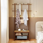 GIANTEX 3-in-1 Hall Tree with Bench and Shoe Storage, 11 Hanging Rods - Image 2