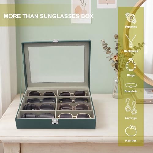 8 Slots Sunglass Organizer, PU Leather Eyewear Display Tray - Image 3
