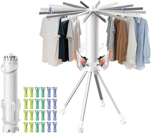 Foldable Laundry Rack with 6 Shoe Holders 24 Clothespins by Audoyon