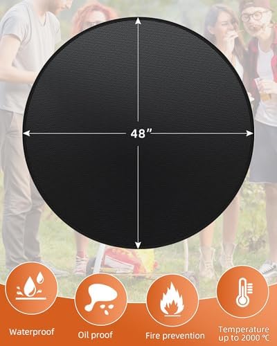 48" Round Fireproof Grill Mat for Deck & Patio, Double-Sided Silicone Coated - Image 2