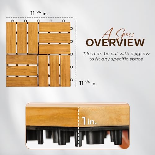 Idzo Set of 10 Premium Teak Deck Tiles, Snap-Lock Teak Shower Tile - Image 4