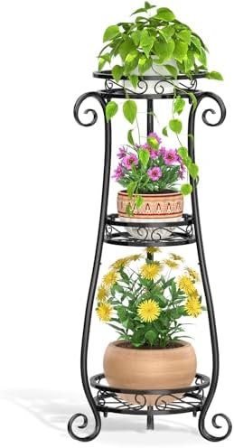 LASZOLA 3 Tiers Metal Corner Plant Flower Stand Tall Indoor Outdoor by LASZOLA