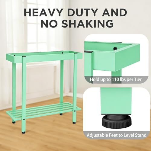 Honla Metal Plant Stand Indoor Outdoor, 2 Tier Tall Plant Table, Mint Green - Image 3