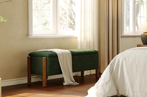 Modern Storage Benches with Walnut Wood Legs, Fabric Upholstered Entryway Bench - Image 5