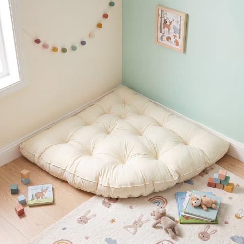 Yookeer Triangle Floor Pillow 40 Inch Cream Tufted Corner Floor Cushion - Image 2