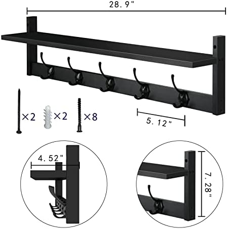 AMBIRD Wall Hooks with Shelf Entryway Hanging Wood Coat Hooks with Shelf - Image 6