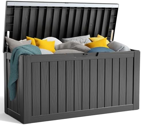 PatioZen 90 Gallon Resin Deck Box, Lockable Patio Outdoor Storage Box by OutdoorLivingPerfected