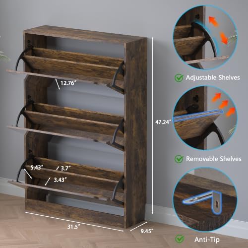 BORNOON Shoe Cabinet with 3-Flip Mirror Drawers, Freestanding Shoe Rack - Image 2