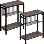 Small Side Table Set of 2 for Small Space, 3-Tier Narrow End Tablewith Magazine by HOME