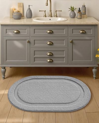 Color&Geometry Oval Grey Bathroom Rugs 36x24, Extra Soft Absorbent Microfiber - Image 2