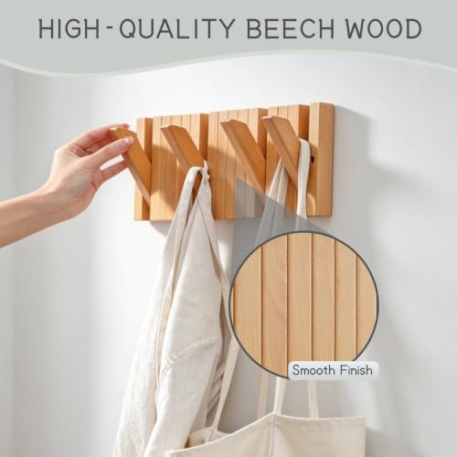 Wall Mounted Coat Rack, Fold-Away Wooden Wall Hooks, Decorative Wall Hooks - Image 4