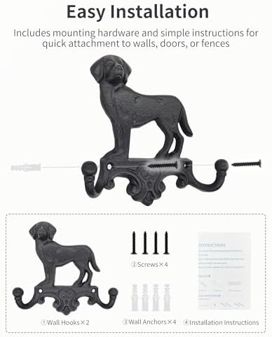 Cast Iron Dog Wall Hooks for Hanging, Heavy Duty Dog Leash Holder for Wall - Image 3
