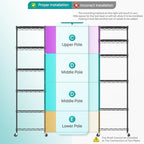 SINGAYE 6 Shelves Storage Shelf Wire Shelving Unit Metal Adjustable Wheels - Image 3