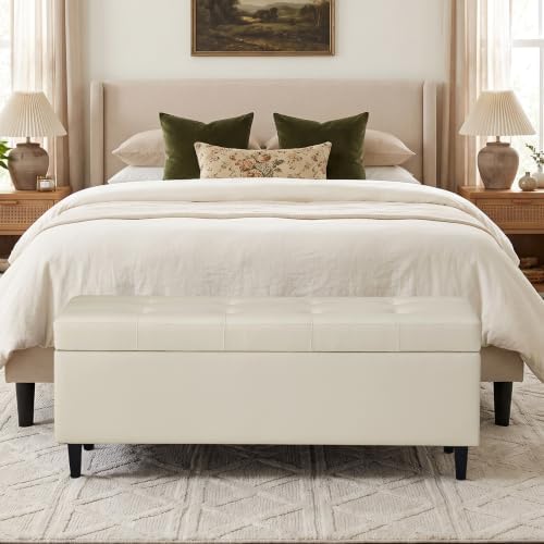51" Storage Bench, Leather Tufted Storage Ottoman Bench - Image 3