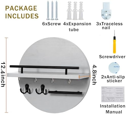 Key Holder Wall Mount with Shelf and Hooks, Mail Organizer - Image 6