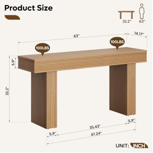 Bestier 63” Entryway Table, Wood Fluted Console Table Behind Couch - Image 2
