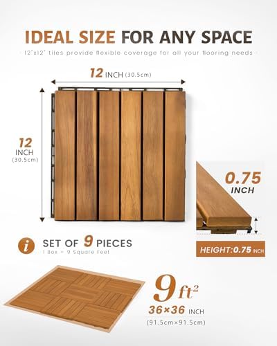 Upolana 9 PCS Interlocking Deck Tiles 12" x 12", 6 Slats Outdoor Flooring - Image 5
