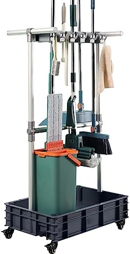 Broom mop Holder Cleaning Supplies Organizer Janitor carts on Wheels by Unknown