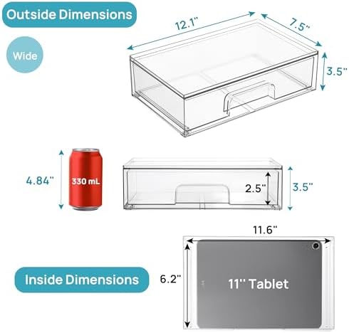 Vtopmart Clear Stackable Storage Drawers, 2 Pack Wide Plastic Organizers - Image 3