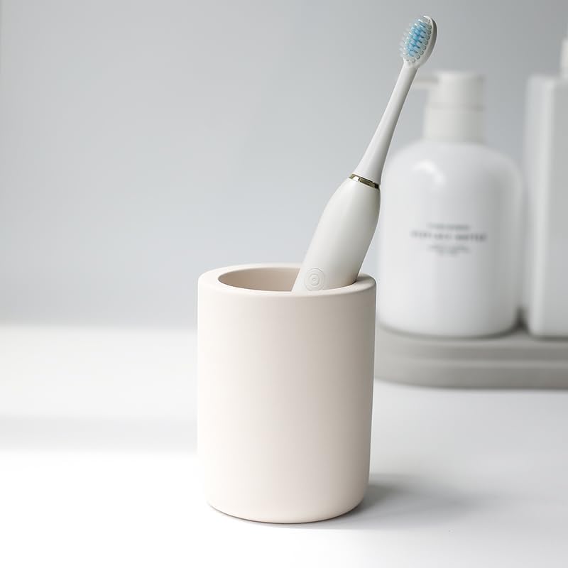 Selegna Drying Stone Toothbrush Holder, Diatomite Toothbrush Holders for Bathroom, Quick Drying Electric Toothbrush & Toothpaste Holder Cup, Diatomaceous Earth Bathroom Sink Organizer (Beige)