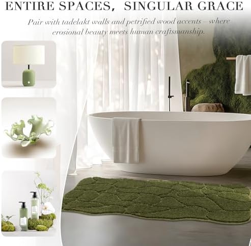 BSICPRO Large Bathroom Rugs Runner, 24x59 Scalloped Bath Mats, Olive Green - Image 4