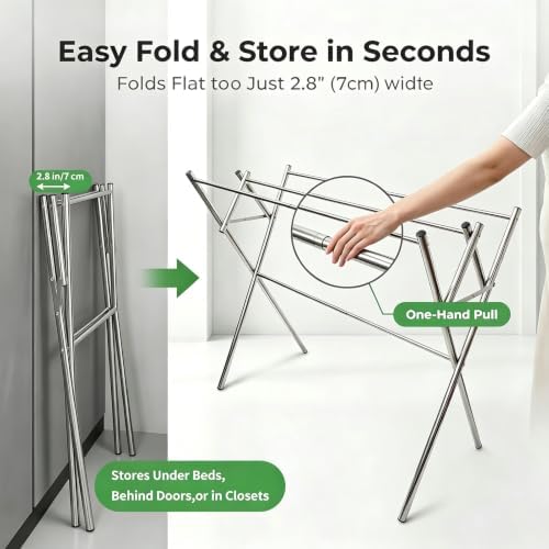 Small Drying Rack for Clothes, Compact 4 Drying Poles Foldable Laundry Rack - Image 7