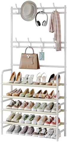 Coat Rack Shoe Rack With Storage Hooks Standing Organizer 4 Tier by YIZAIJIA