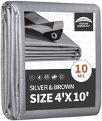 RAINDEWAY 4x10 Feet Tarps Heavy Duty Waterproof, 10Mil Multipurpose Tarp by RAINDEWAY