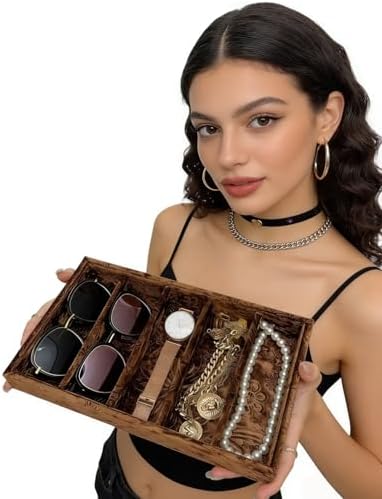 AgentMoon Sunglasses Organizer & Jewelry Display Tray, Embossed Coffee - Image 2