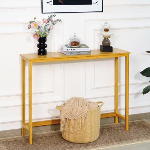 Bamboo Narrow Console Table, 39.4" Wood Small Entryway Table, Accent Slim - Image 4
