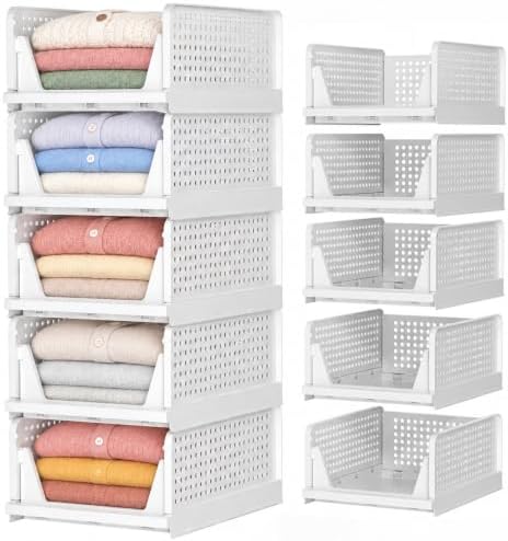 SNSLXH Closet Organizers and Storage, 5 Pack Stackable Closet Bins by SNSLXH