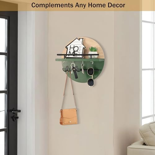 Key Holder Wall Mount with Shelf and Hooks, Mail Organizer - Image 3