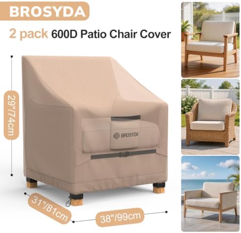 600D Outdoor Patio Chair Covers Waterproof 38"Wx31"Dx29"H, 2 Pack - Image 2
