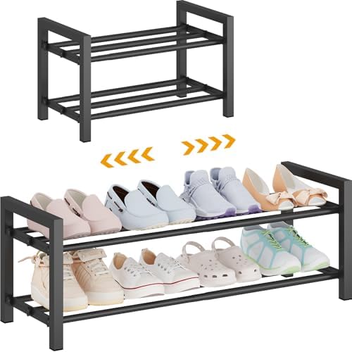 Expandable Metal Shoe Rack for Closet & Entryway, Shoe Storage Organizer by Detsuk