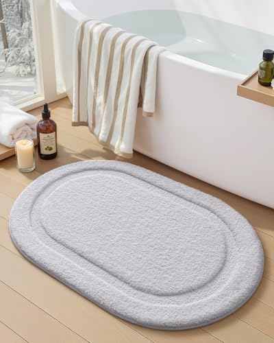 Color&Geometry Oval White Bathroom Rugs 42x24, Extra Soft Absorbent Microfiber - Image 5