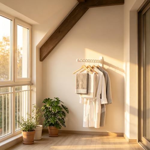 Wall Mounted Clothes Hanger Rack, Foldable Space Saving Laundry Rack - Image 3