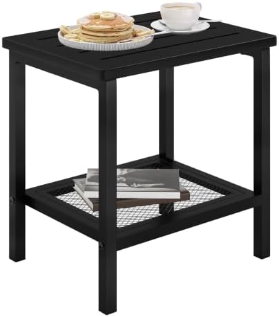 2-Tier Storage Outdoor Side Table, HDPE Small Outdoor Table by Unknown