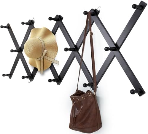SCUNDA Wall Rack with 14 Hooks, Wooden Wall Expandable Coat Rack by SCUNDAHOME