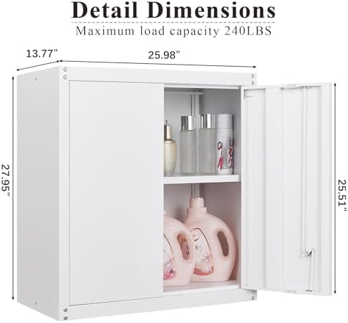 Metal Wall Cabinets, Kitchen Wall Hanging Cabinet, Locking Steel Storage - Image 3
