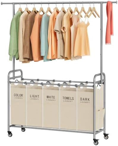 Tajsoon Laundry Cart with Hanging Rack, 65 Gal. Large Laundry Hamper by Tajsoon