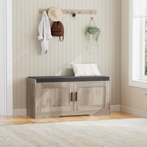 Homleke Shoe Storage Bench, 2 Doors & Thickened Padded Seat Cushion by Homleke