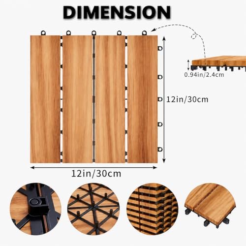 Acacia Wood Deck Tiles, Backyard & Poolside, Waterproof Outdoor Wood Flooring - Image 2