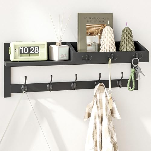AMBIRD Wall Hooks with Shelf, 26.57 Inch Entryway Wood Coat Hooks by AMBIRD