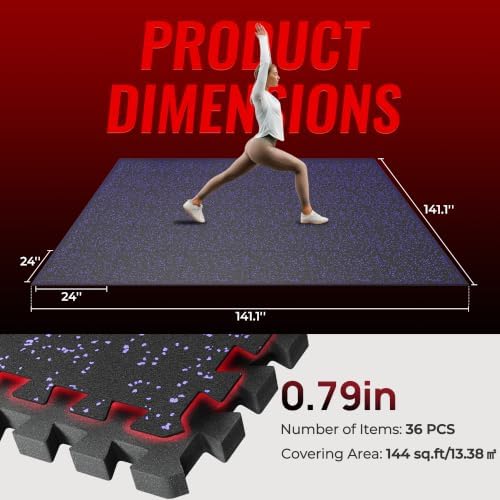 SUPERJARE 0.79'' Extra-Thick 36 Pcs 144 Sq Ft Exercise Equipment Mats - Image 5
