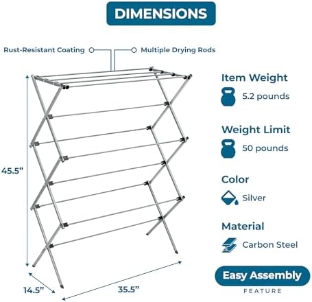 Honey-Can-Do Oversized Collapsible Clothes Drying Rack, 50 lb - Image 6
