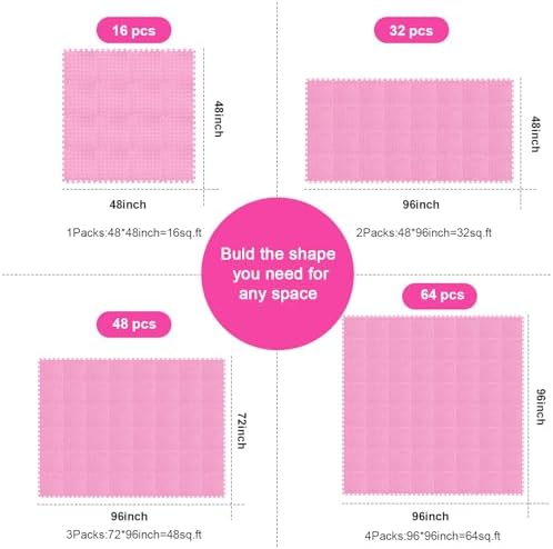 Shihanee 16 Foam Floor Interlocking Tiles, 11.8 x 11.8 Inch, Light Pink - Image 3