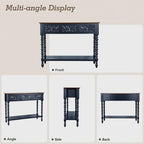 Blue Console Table with 3 Vintage Carved Drawers - Image 6